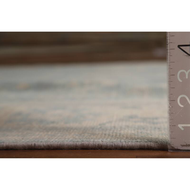 Transitional Blue Oushak Turkish Area Rug Hand-Knotted Wool Carpet - 8'0"x 9'10"