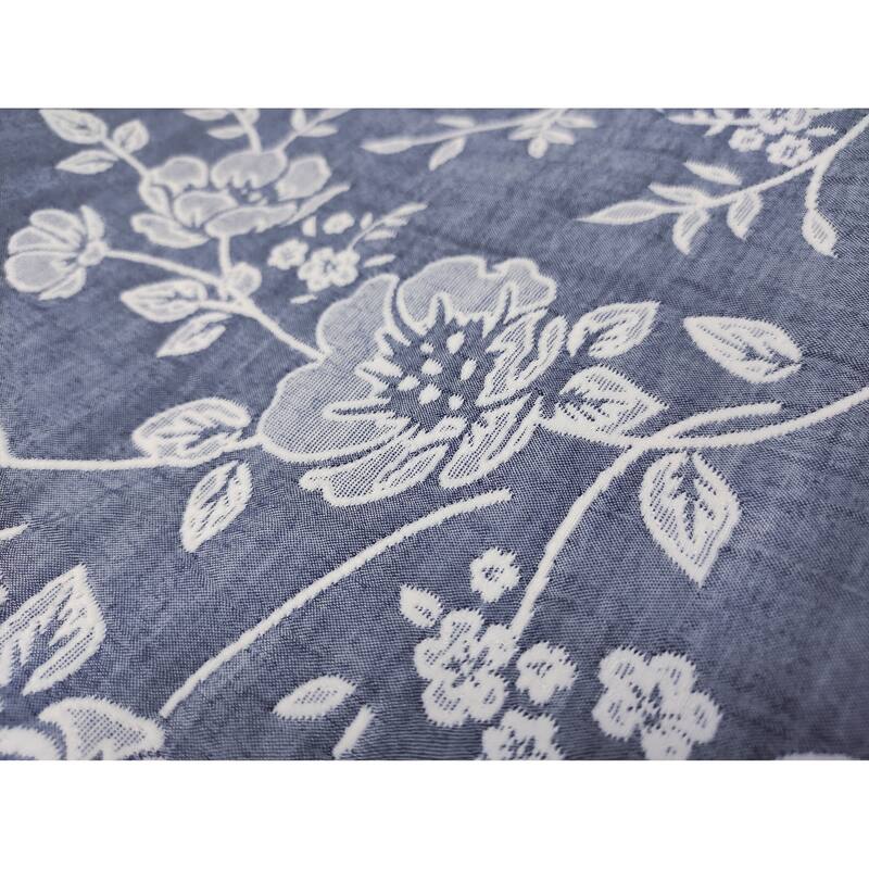CEDAR COURT Marguerite Floral Navy Soft Matelasse Jacquard Quilt Set