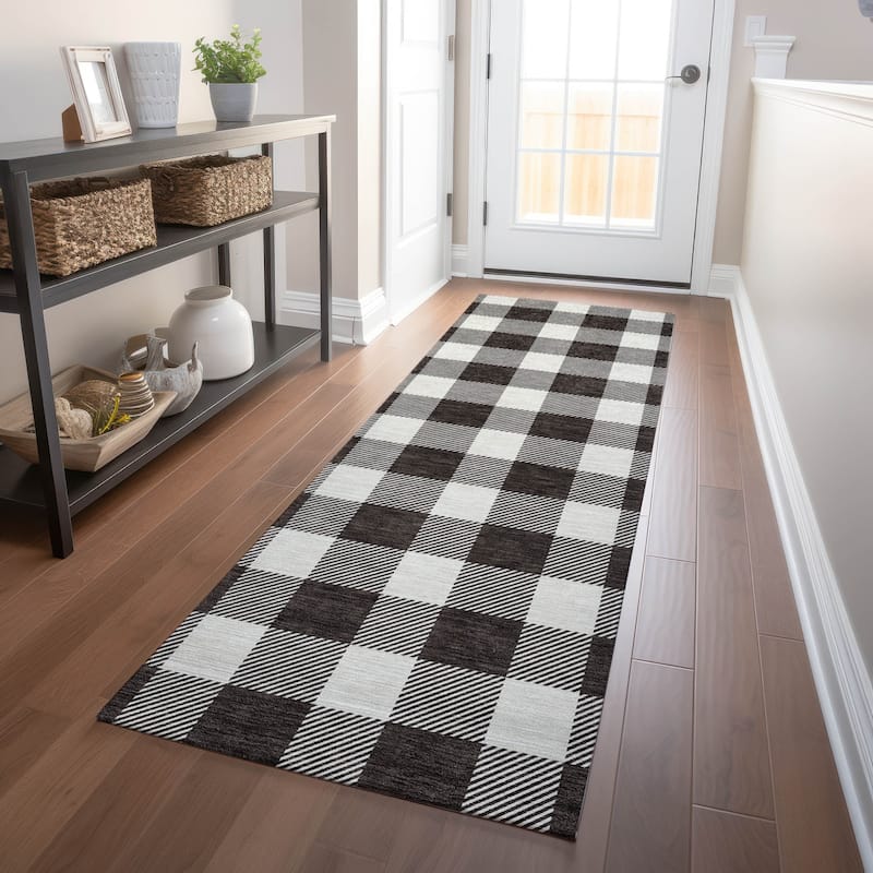 Machine Washable Indoor/ Outdoor Chantille Plaid Rug