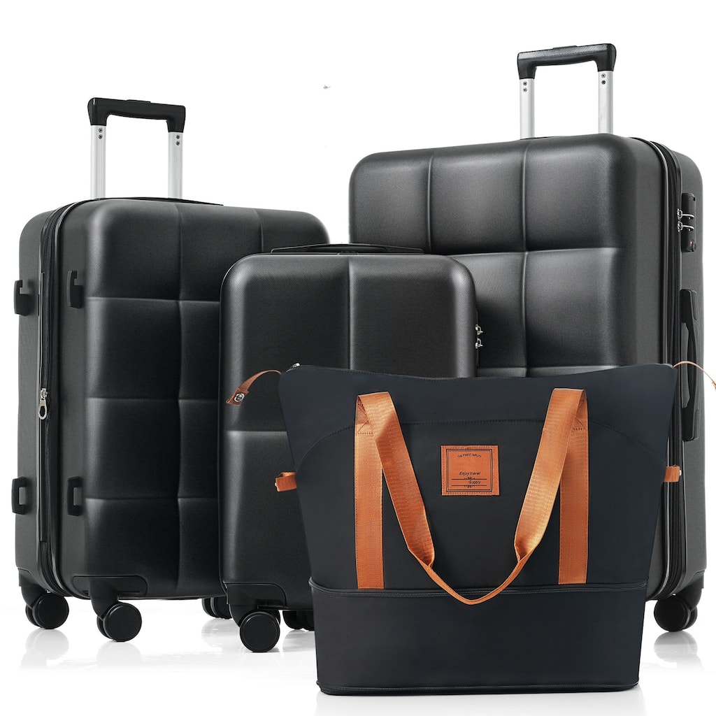 Luggage Sets 4 Piece, ABS Durable Suitcase with Travel Bag, Cup Holder, ABS Hard Shell Luggage with Spinner Wheels