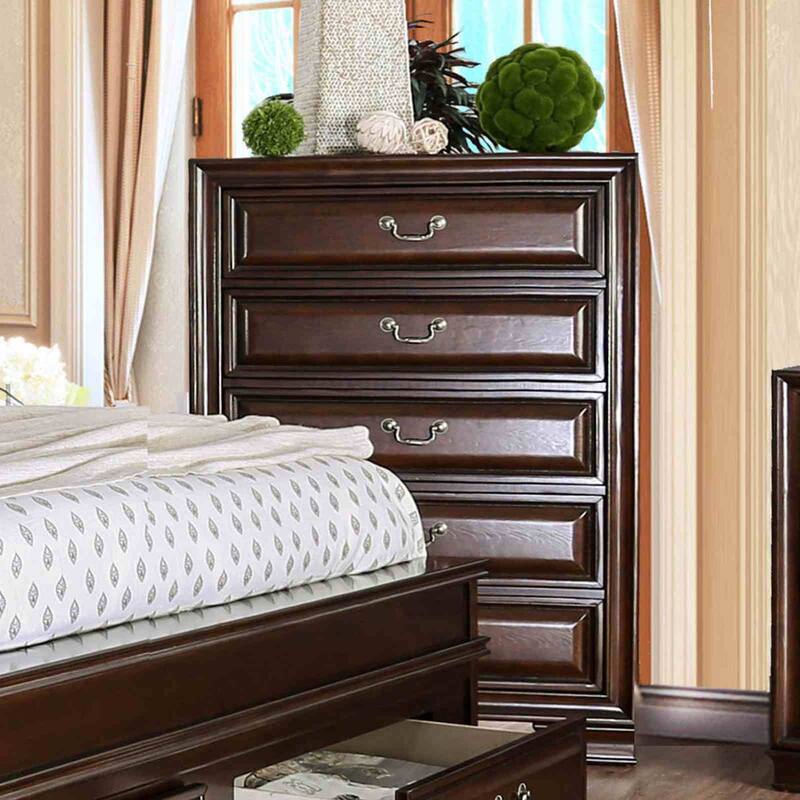 Brown Cherry Finish Transitional Bedroom Furniture Set Storage Bed with USB Nightstand
