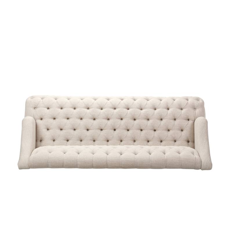 Contemporary 3-Seater Sofa with Button Tufted PU Upholstery and Birch Wood Legs
