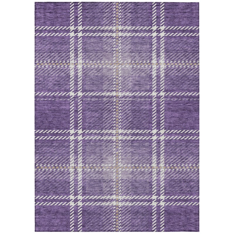Machine Washable Indoor/ Outdoor Chantille Plaid Cozy Rug