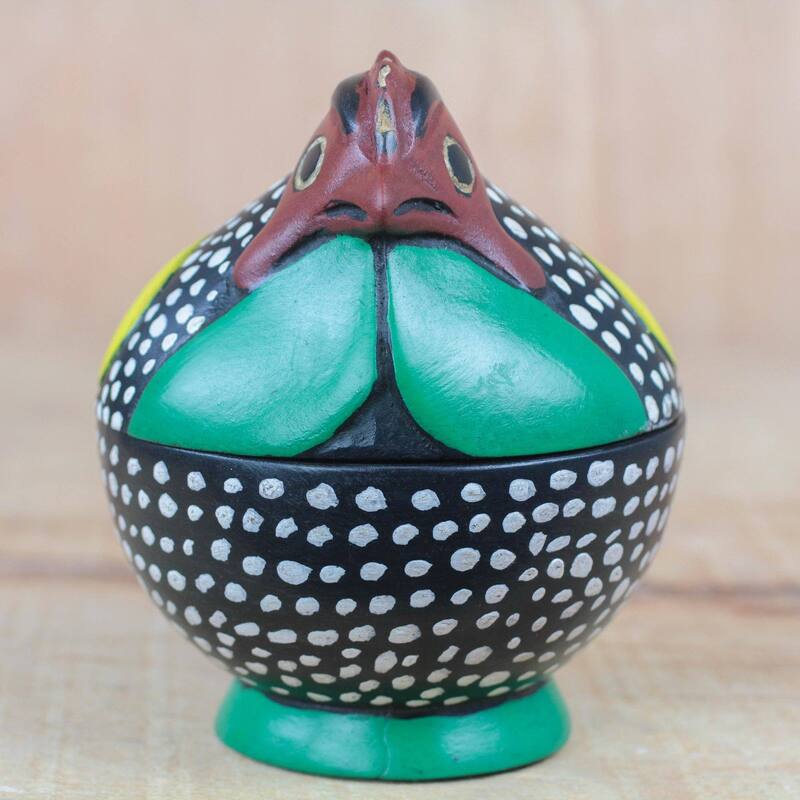 Handmade Colorful Rooster Wood decorative jar (Ghana) Bed Bath