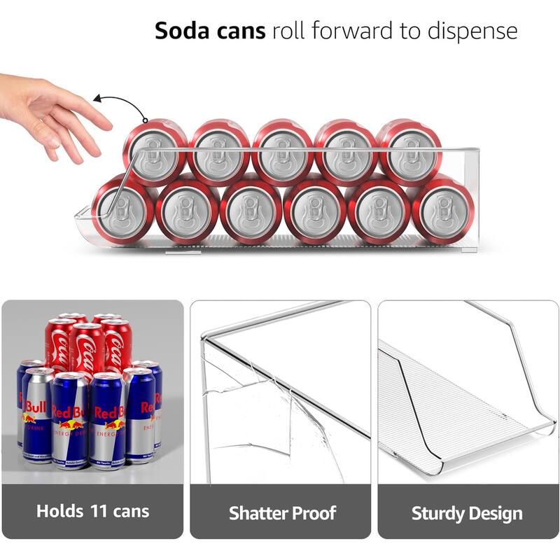 Skinny Soda Can Organizer for Refrigerator - Slim Can Holder Drink Dispenser for Fridge - Soda Can Organizer