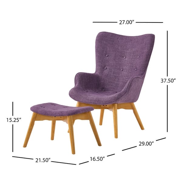 dimension image slide 2 of 7, Hariata Mid-Century Modern Wingback Fabric Chair/Ottoman Set by Christopher Knight Home