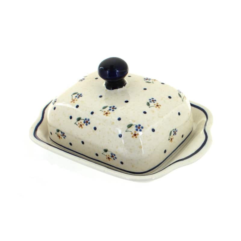 Blue Rose Polish Pottery 858 Zaklady Square Butter Dish - Country Meadow