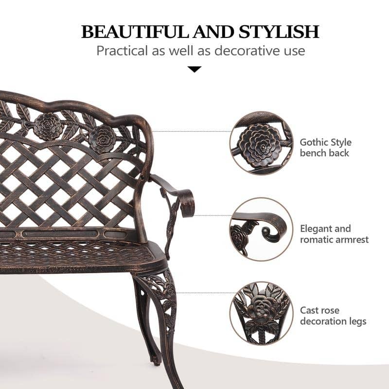 42.5 inch Outdoor Cast Aluminum Leisure Rose Couple Bench - 42.5"
