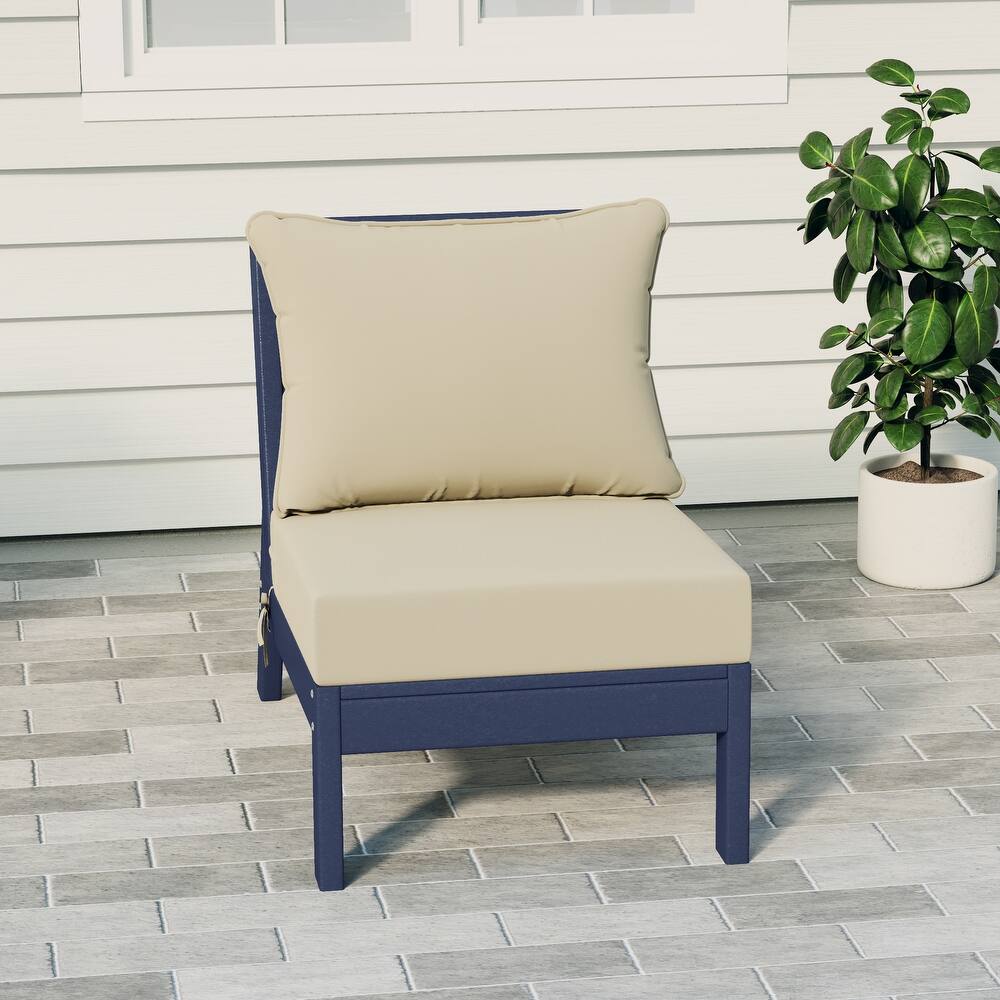 Birchwood All Weather HDPE Outdoor Patio Deep Seating Navy Blue Armless Chair With Cushions (1-Piece)