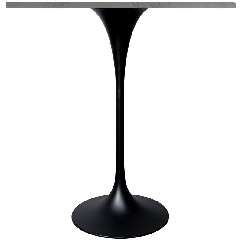 LeisureMod Verve Round Bar Dining Table with White Resin TableTop and Black Steel Base for Kitchen & Dining Room