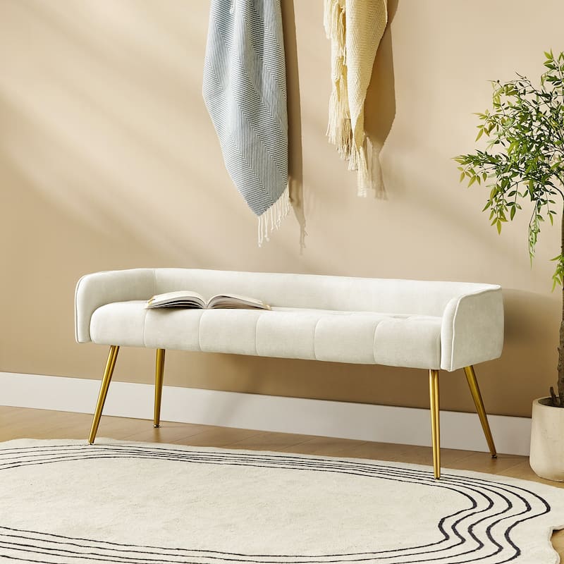 Luis Modern Upholstered Low Back Bench with Sturdy Golden Metal Tapered Leg by HULALA HOME - Beige
