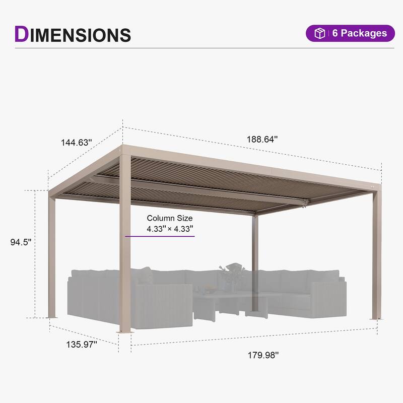 PURPLE LEAF Louvered Pergola with Solar Lights Hardtop Gazebo for Patio