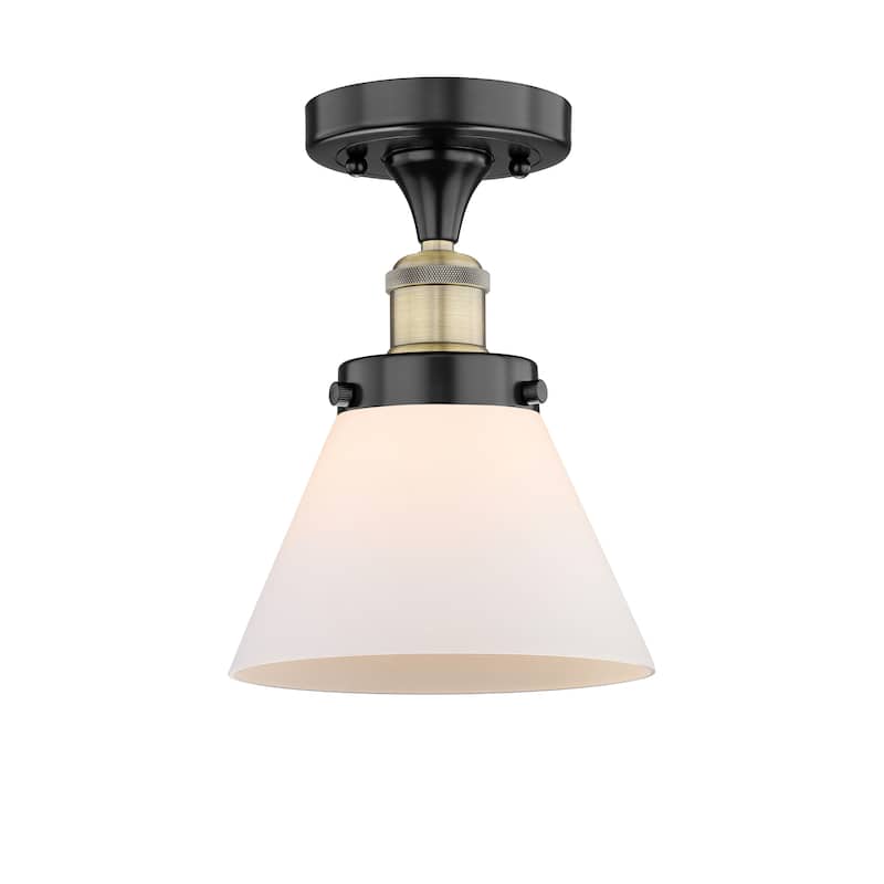Innovations Lighting Edison Large Cone - 1 Light 7" Semi-Flush Mount - Matte White/Black Antique Brass