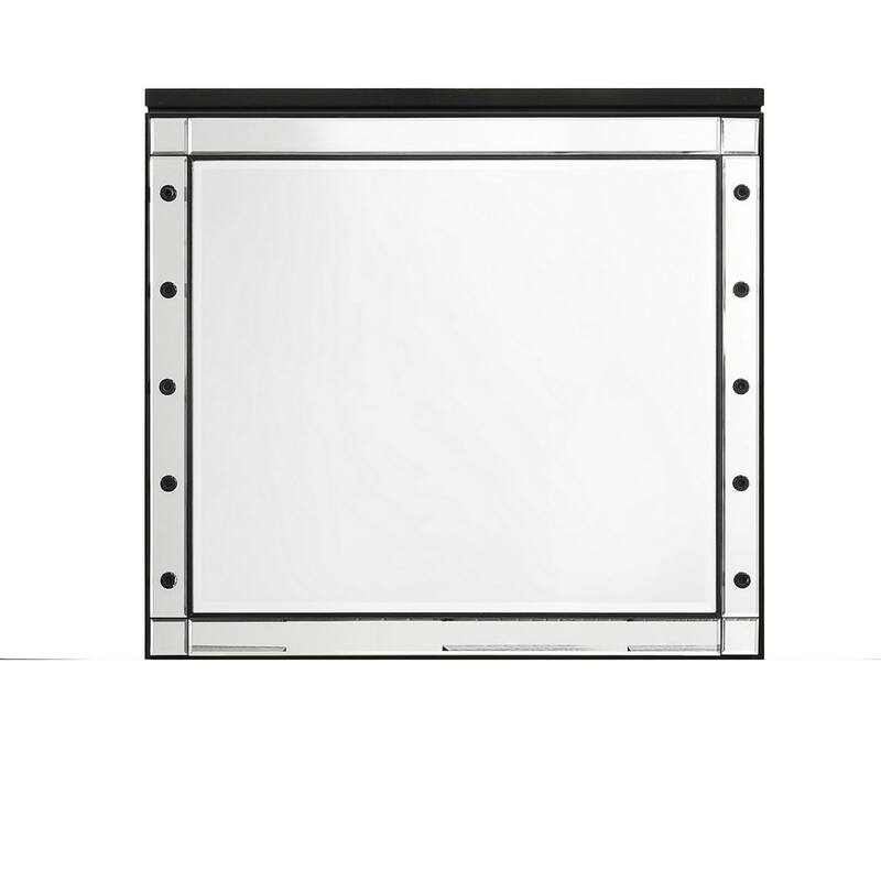 Lee 37 x 40 Vanity Mirror, 10 Light Bulb Sockets, Modern Black Wood Frame