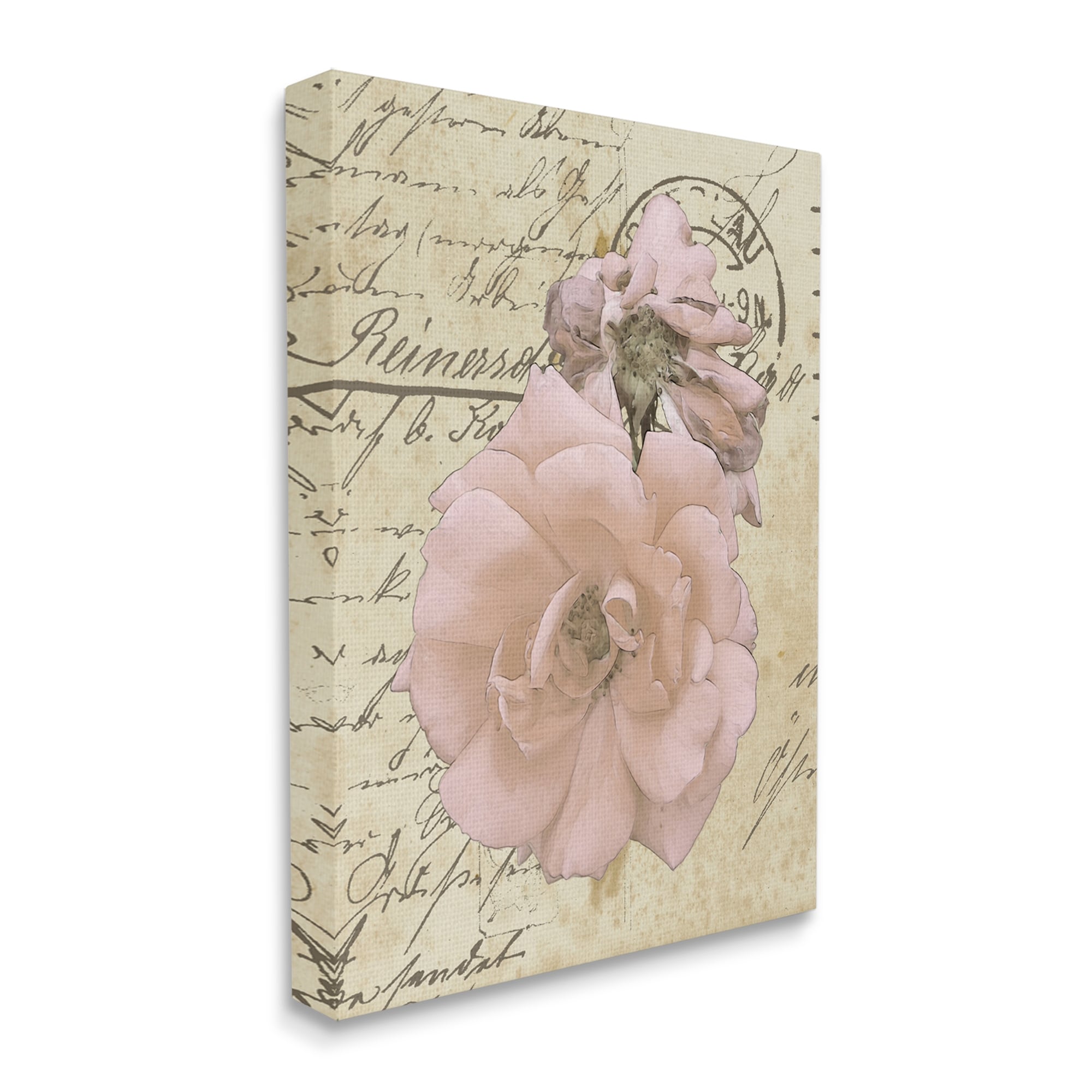 Stupell Soft Pink Florals on Vintage Postal Letter Canvas-image