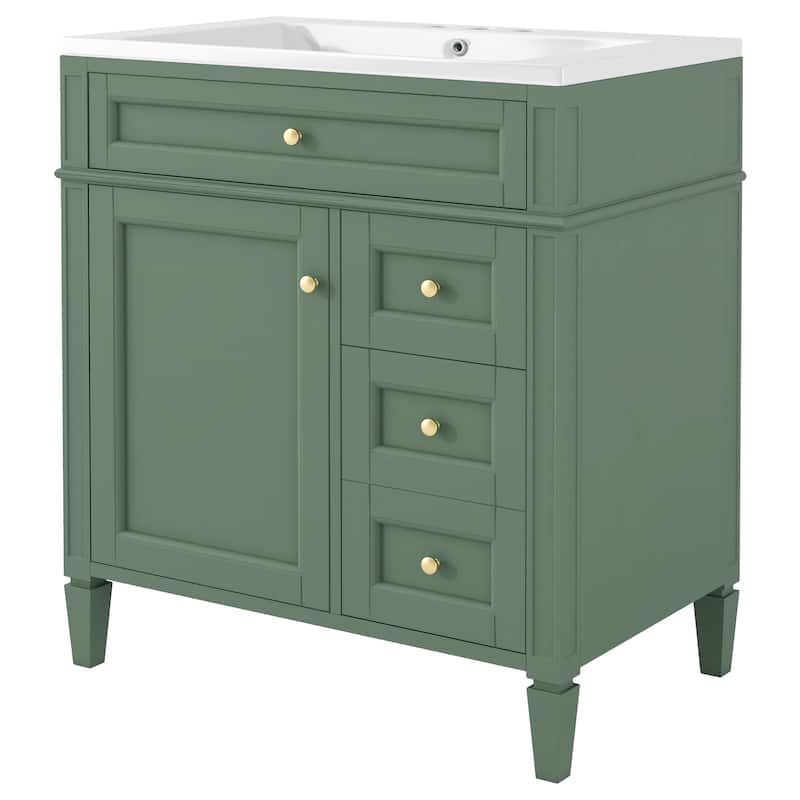 30''Bathroom Vanity With Top Sink, Modern Bathroom Storage Cabinet With 2 Drawers And A Tip-Out Drawer,Single Sink