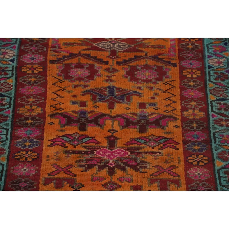 Hand Knotted Oriental 100% Wool Carpet Traditional Geometric Oranges & Rust Shiraz Runner Rug - 11' 0'' X 3' 3''