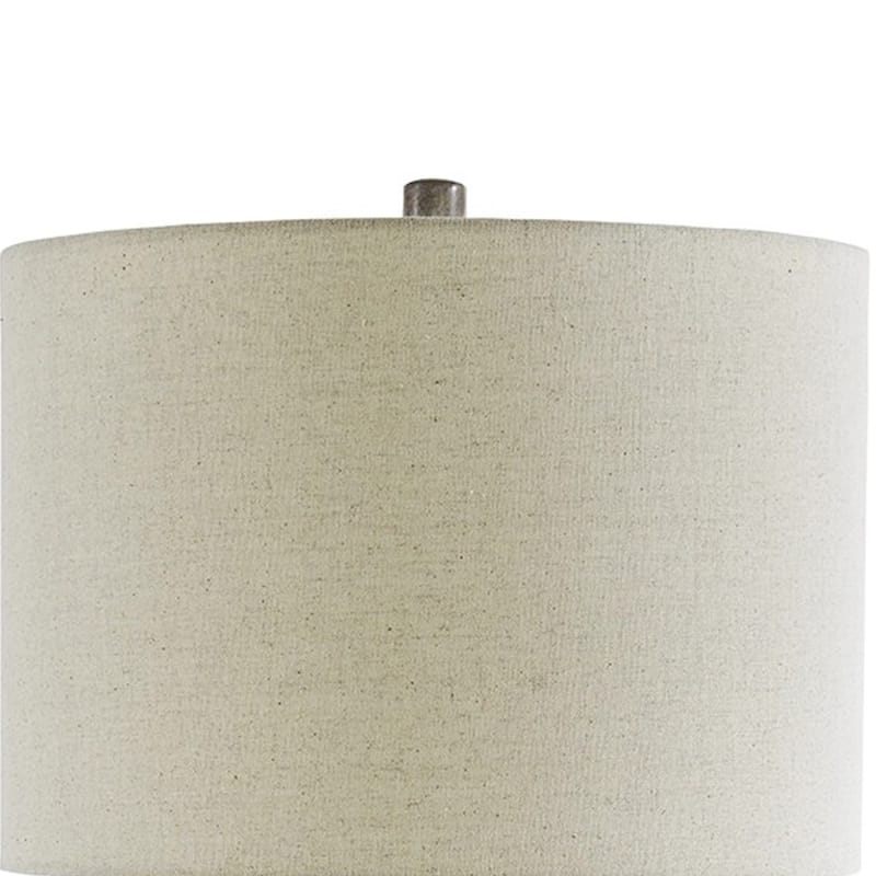 Textured Ceramic Frame Table Lamp with Fabric Shade, Gray and Off White