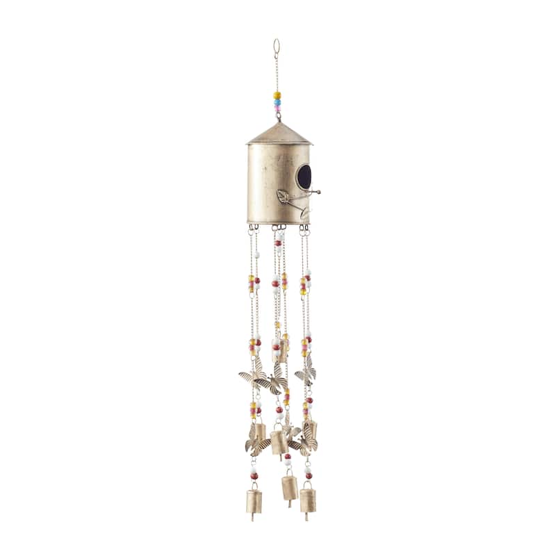 Metal Butterfly Handmade Birdhouse Indoor Outdoor Windchime with Glass Beads and Bells - Bronze - Roche River Decor