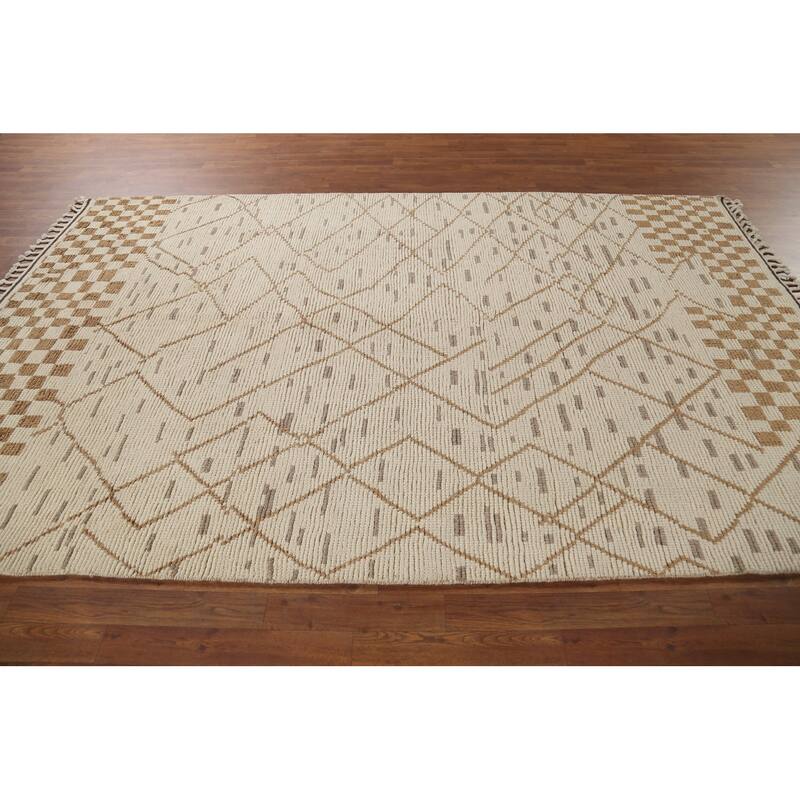 All-Over Moroccan Abstract Area Rug Hand-Knotted Oriental Wool Carpet - 6'2"x 9'10"