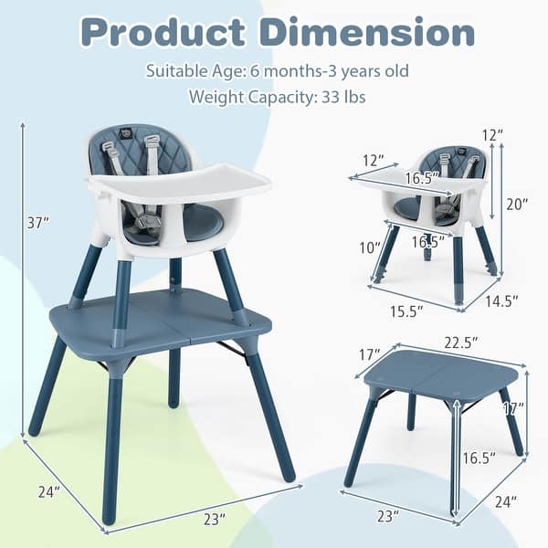 dimension image slide 1 of 2, Babyjoy 4 in 1 Baby High Chair Convertible Toddler Table Chair Set - See Details