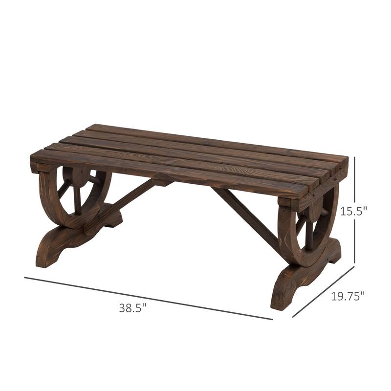 2-Person Wooden Garden Bench, Outdoor Wagon Wheel Porch Bench For Backyard Garden