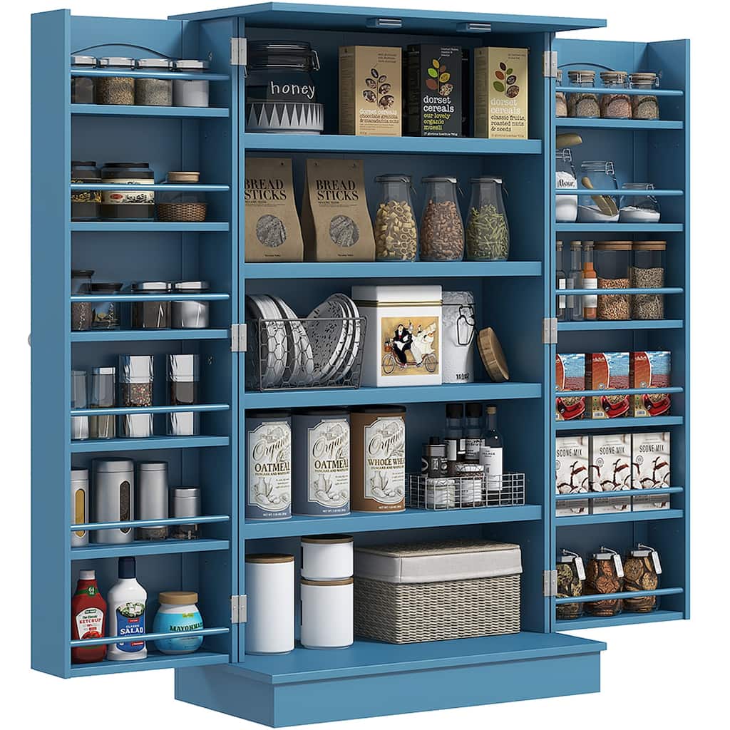 41" Kitchen Pantry Storage Cabinet, Freestanding Kitchen Cabinet with 12 Door Shelves, 5-tier Shelving and Adjustable Shelves