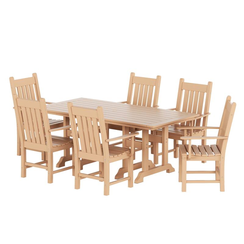 Laguna Hdpe All Weather Outdoor Patio Dining Set with Rectangle Table, Arm Chairs (7-Piece Set)