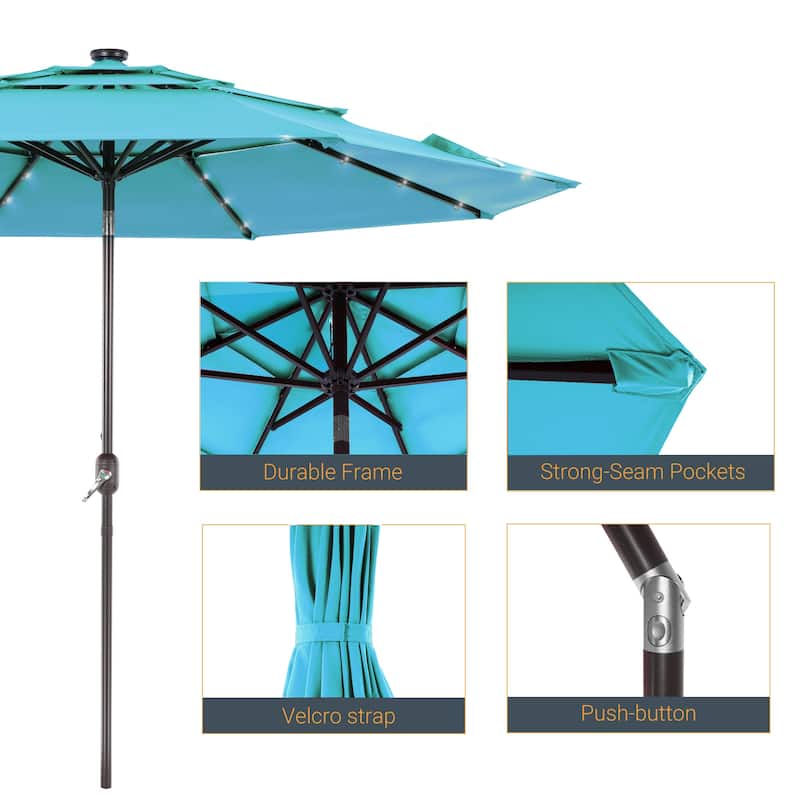 LIVOOSUN LED 10FT LED 3-layer Patio Umbrella with UPF50+, Tilt Function, and Wind-Resistant Design——Experience Outdoor Comfort