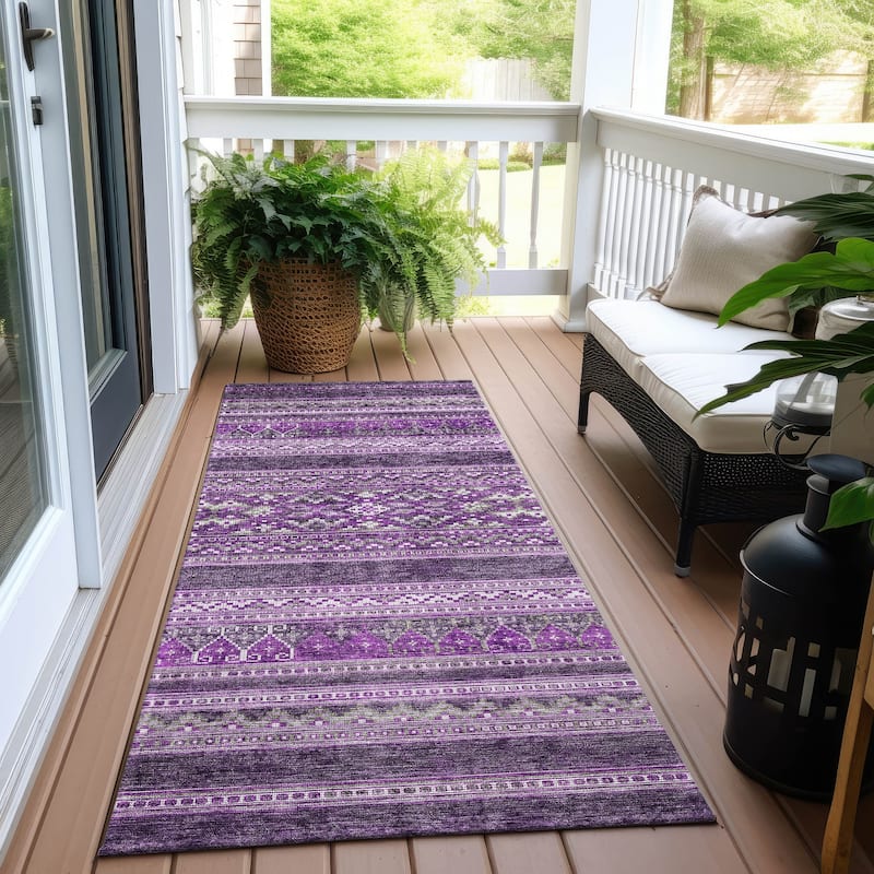 Machine Washable Indoor/ Outdoor Chantille Boho Tribal Rug