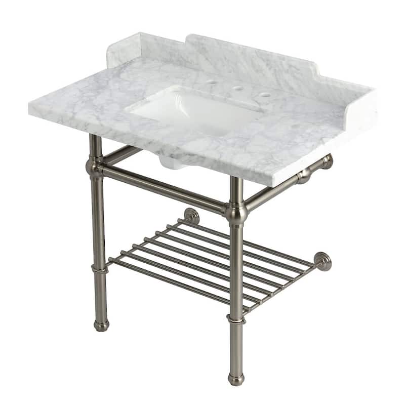 Kingston Brass LMS3630MBSQB-P-SET Pemberton 36" Rectangular Brass, - Marble White / Brushed Nickel