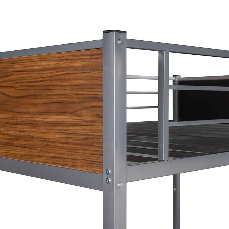 Full-over-full bunk bed modern style steel frame bunk bed with safety rail, built-in ladder for bedroom,dorm,adults