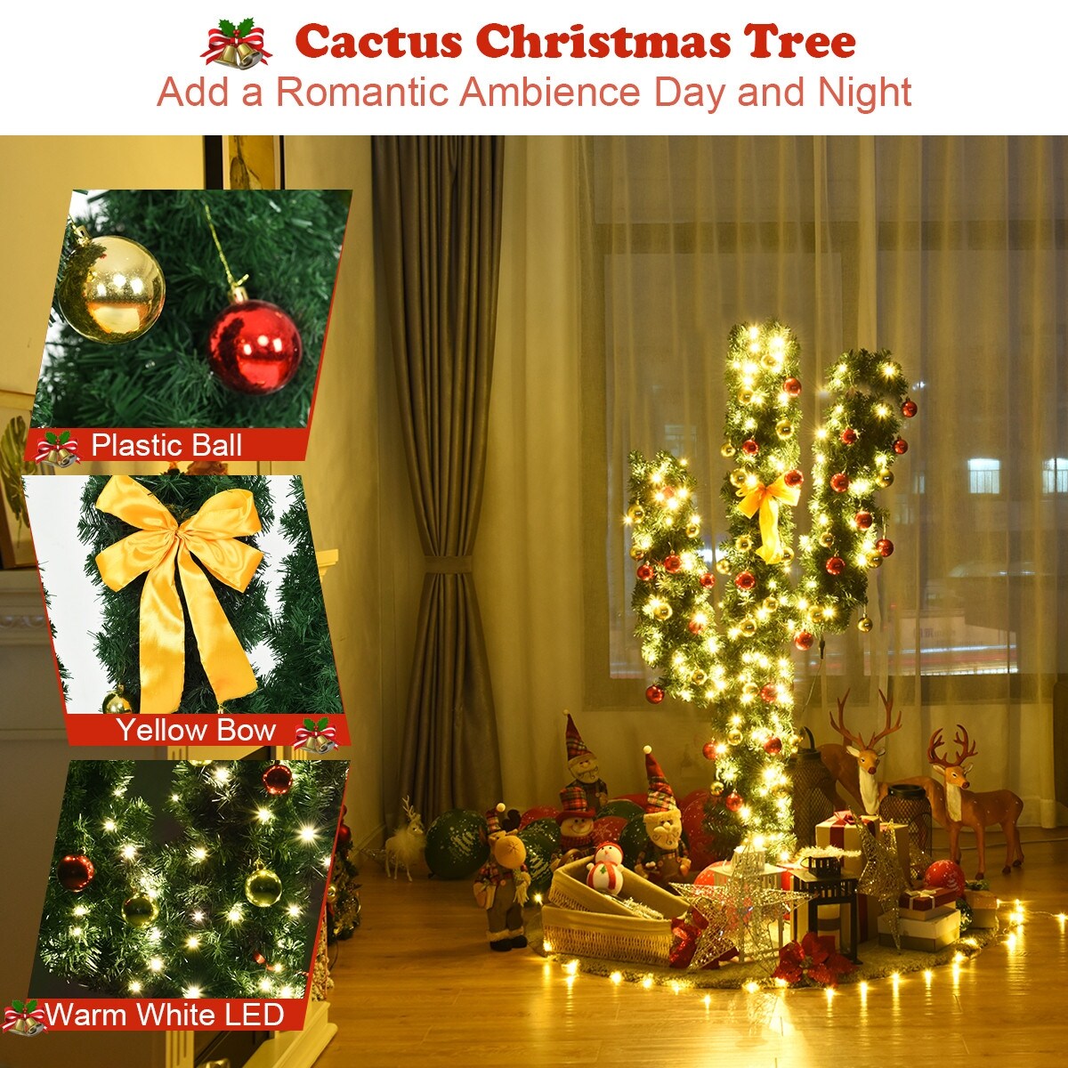 Shop 6 Artificial Cactus Christmas Tree W Led Lights And Ball