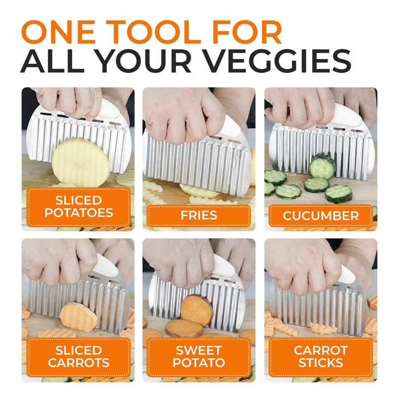 Cheer Collection Large Crinkle Cutter Stainless Steel Wavy French Fry and Vegetable Slicer