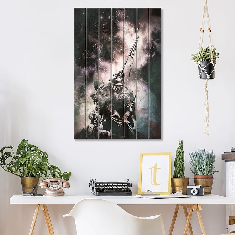 Raising the Flag Print On Wood by 5by5collective - Multi-Color