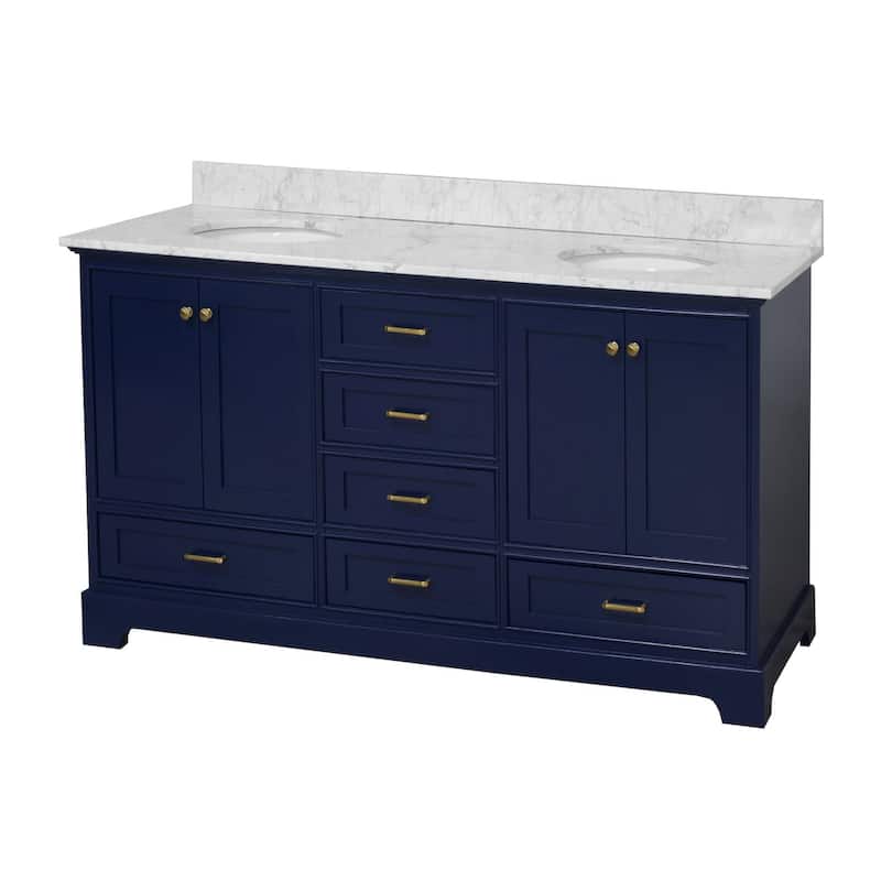 KitchenBathCollection Harper 72" Double Bathroom Vanity with Carrara Marble Top