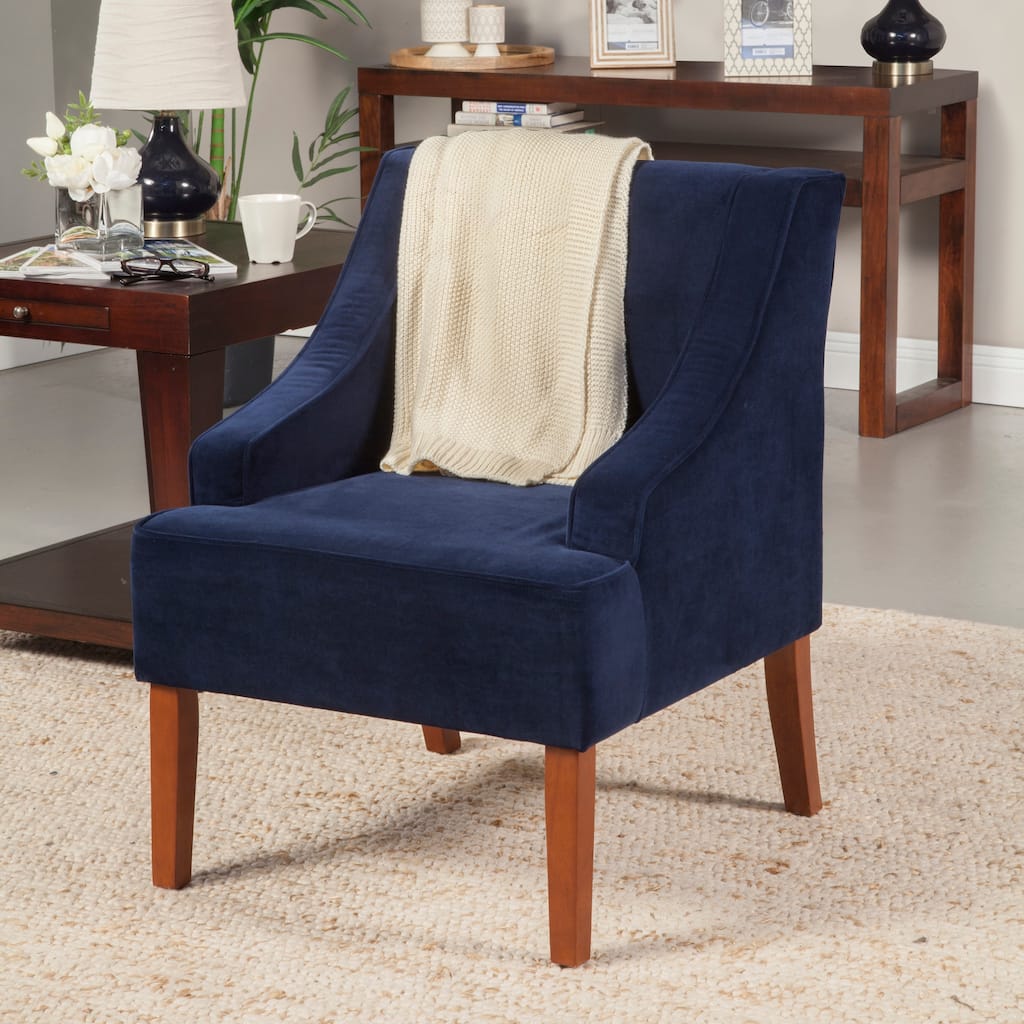 Porch & Den Lyric Navy Velvet Swoop Arm Accent Chair