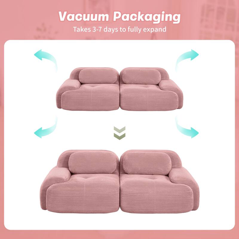 Rossetta Simplified Anti-Slip Style Premium Corduroy Fabric Modular Loveseat Sofa with Curved Armrests