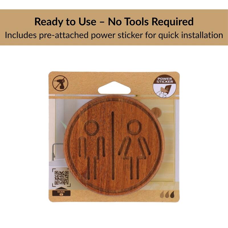 Wooden Restroom Door Sign - 4"L x 0.5"W x 4"H