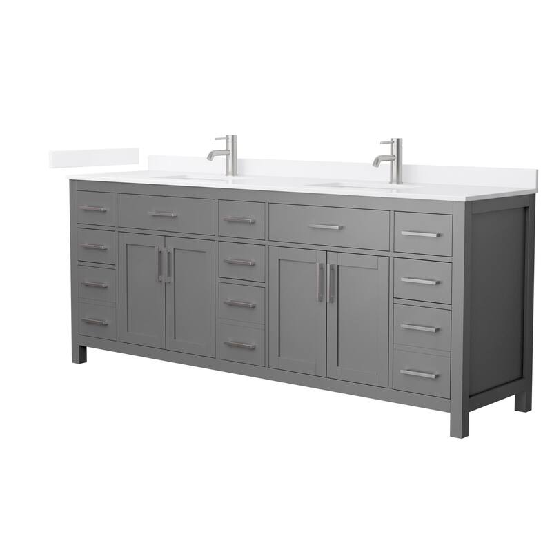 Wyndham Collection WCG2424-84D-QTZ-UNSMXX Beckett 84" Free Standing - Dark Gray / White Quartz Top / Brushed Nickel
