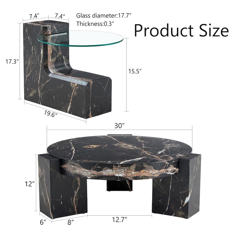 Double-Layer Round Coffee Table, Transparent Glass Top with L-Shaped Legs, Detachable Design Modern Center Table