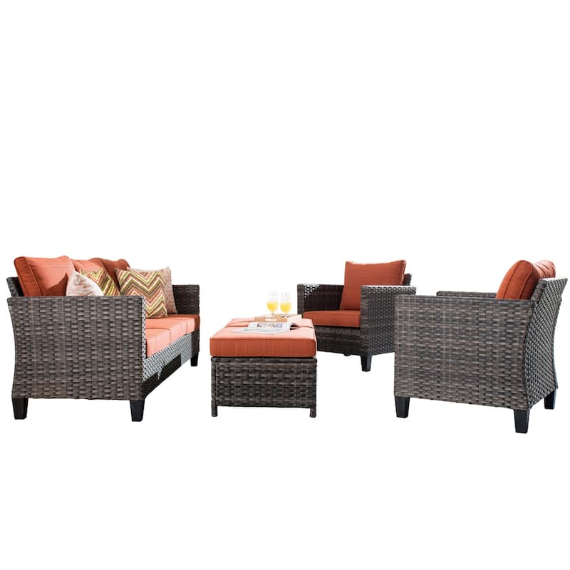 OVIOS Patio Furniture Wicker 5-piece Outdoor High-back Sectional Set