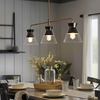 Modern 3-Light Black Gold Chandelier Kitchen Island Linear Bowl-Shaped Glass Pendant Lights for Dining Room - 40 x 8.5 x 13.2