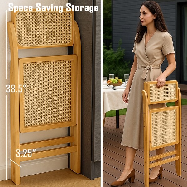 Set of 2 Scandinavian Bamboo/Rattan Folding Outdoor Chairs - On