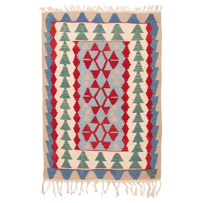 ECARPETGALLERY Flat-Weave Sivas Cream Wool Kilim - 3'11 x 5'8