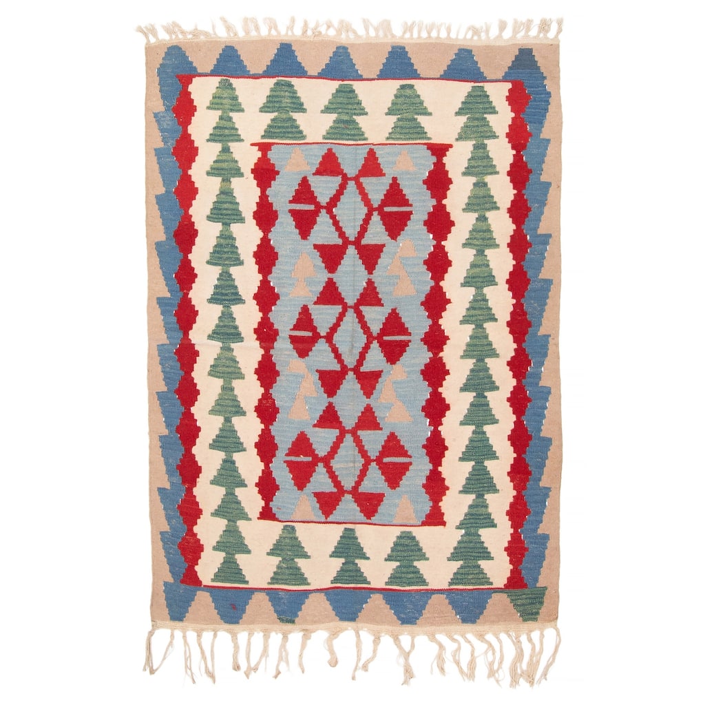 ECARPETGALLERY Flat-Weave Sivas Cream Wool Kilim - 3'11 x 5'8