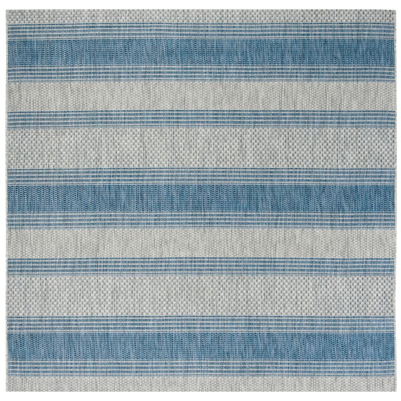 SAFAVIEH Courtyard Zainea Indoor/ Outdoor Waterproof Patio Backyard Rug - 5'3" Square - Grey/Navy