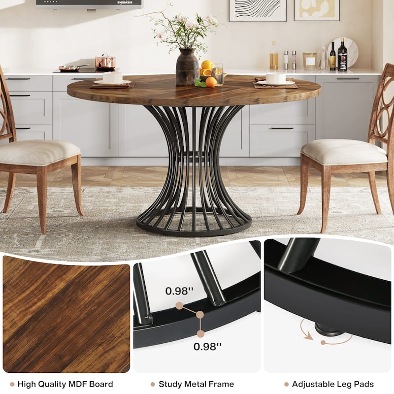 Round Dining Table for 4-6 People, 47-Inch Farmhouse Dinning Room Table Circle Kitchen Table