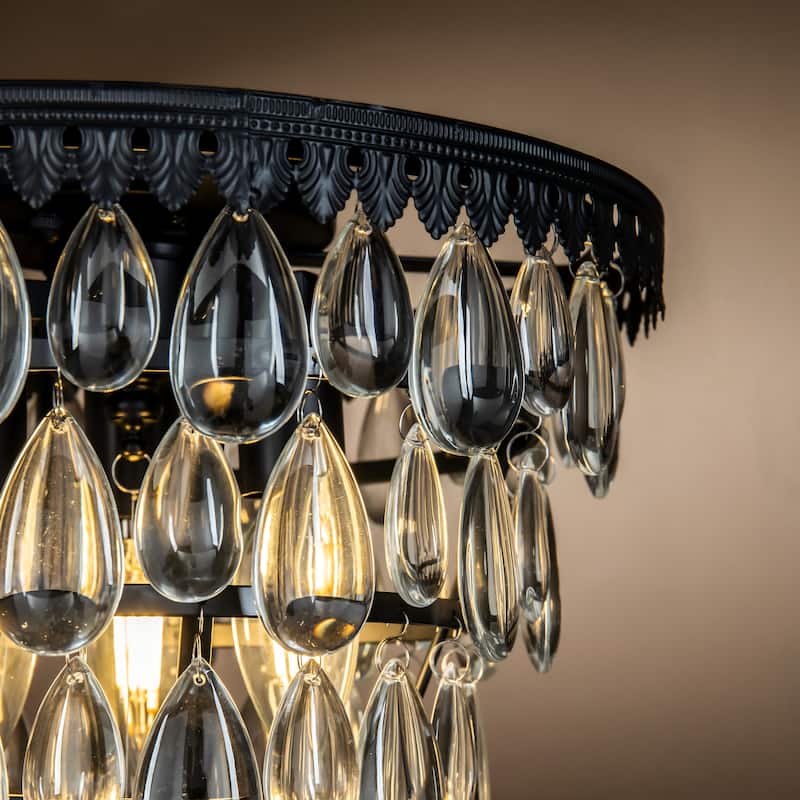 CraftHome Interior 3-Lights Antique Brass/Matte Black Teardrop Glass Flush Mount 12" Tiered Ceiling light - W12‘’