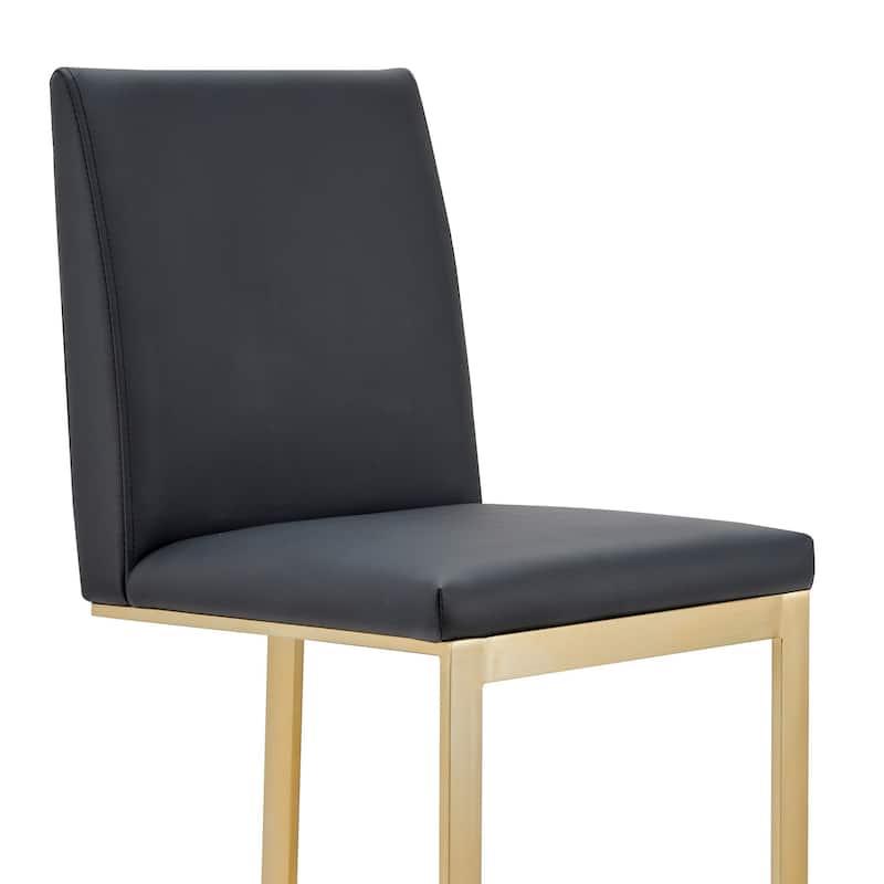 Cid Anki Counter Stool Chair, Dark Gray Faux Leather, Brass Stainless Steel